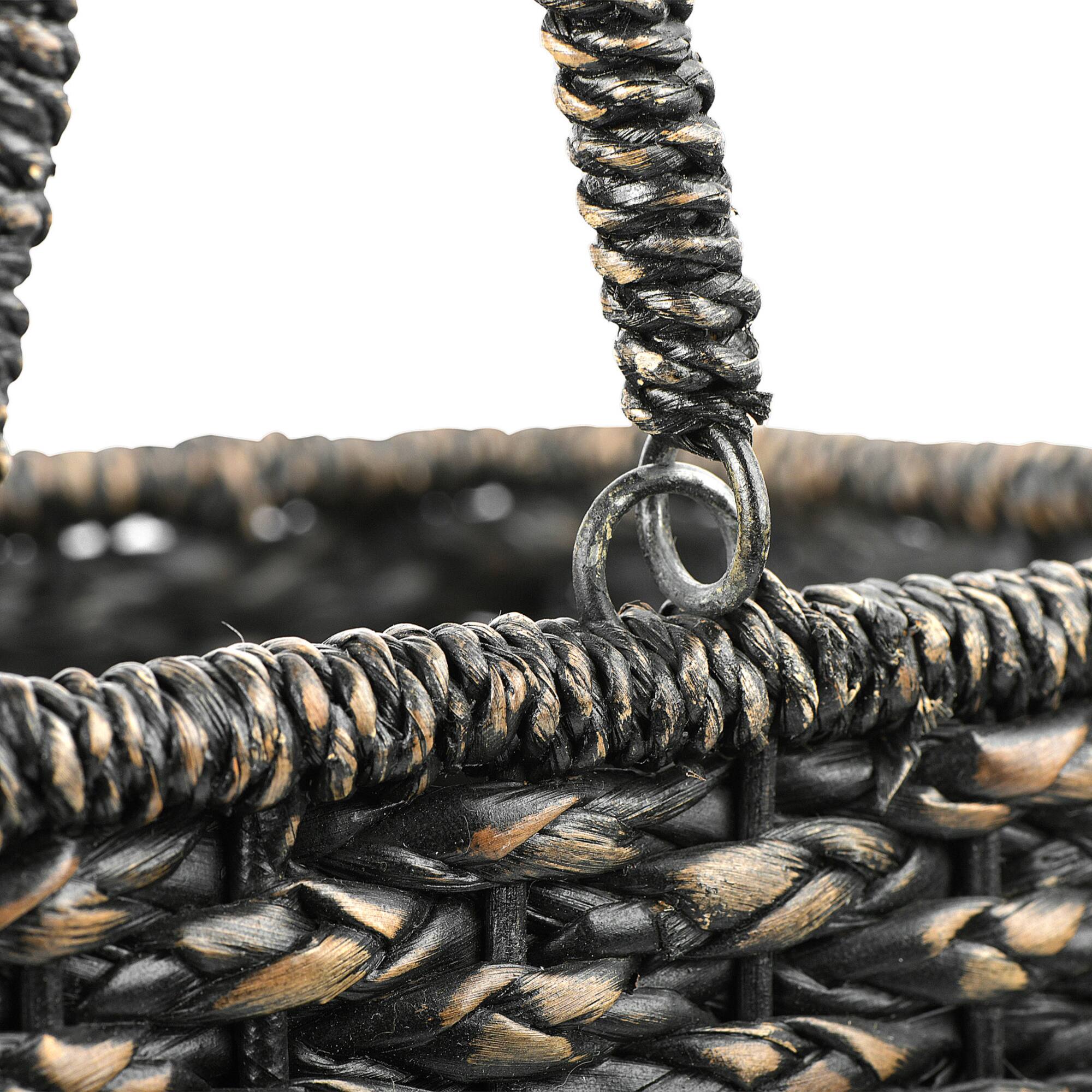 Hello Honey® 16" Bangkuan & Rattan Black Stair Basket with Handle